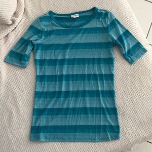 Lula Roe Short Sleeve Blue Striped T Shirt